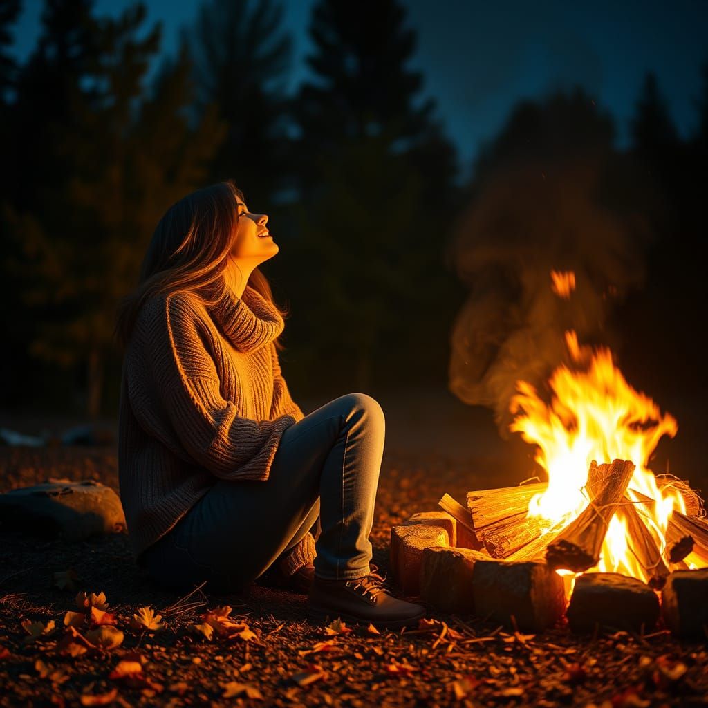 Cozy Autumn Evening Stargazing by Campfire