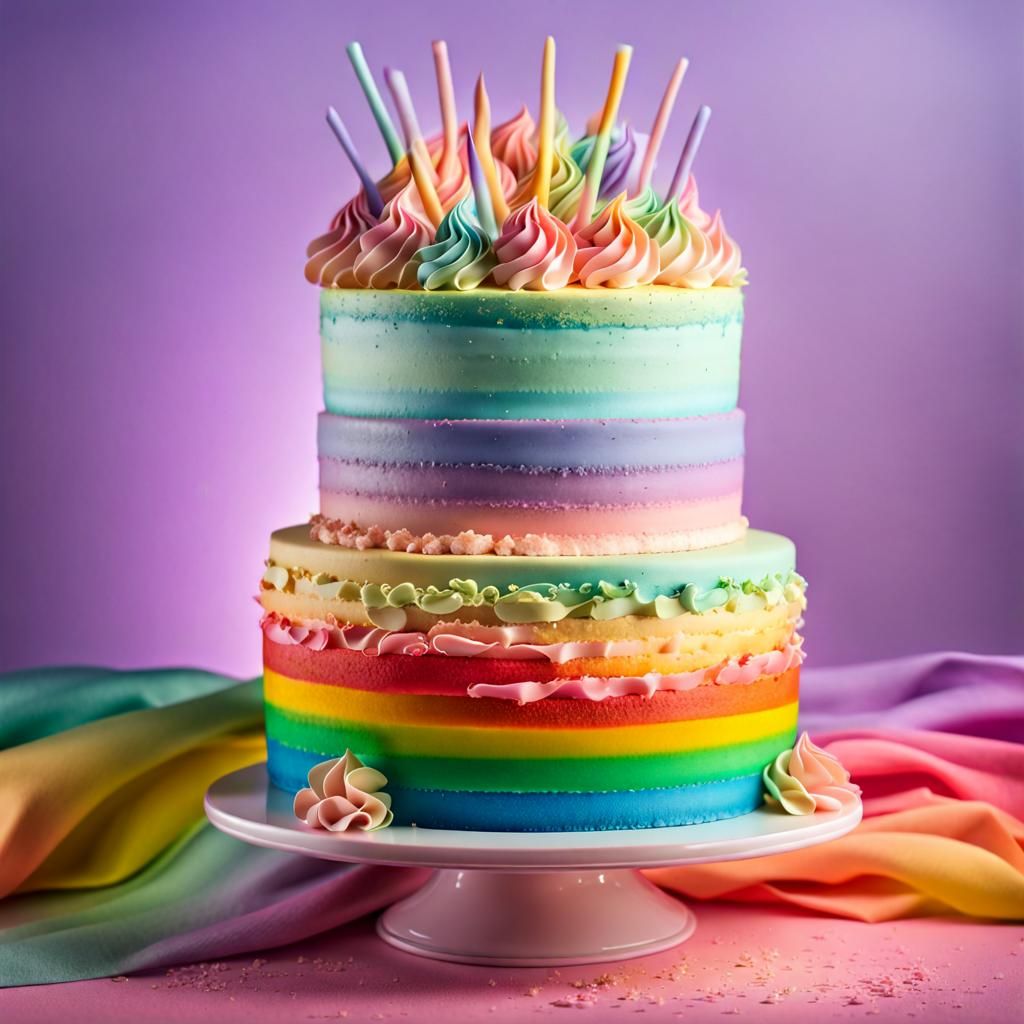 Colorful Rainbow Cake with Buttercream Frosting