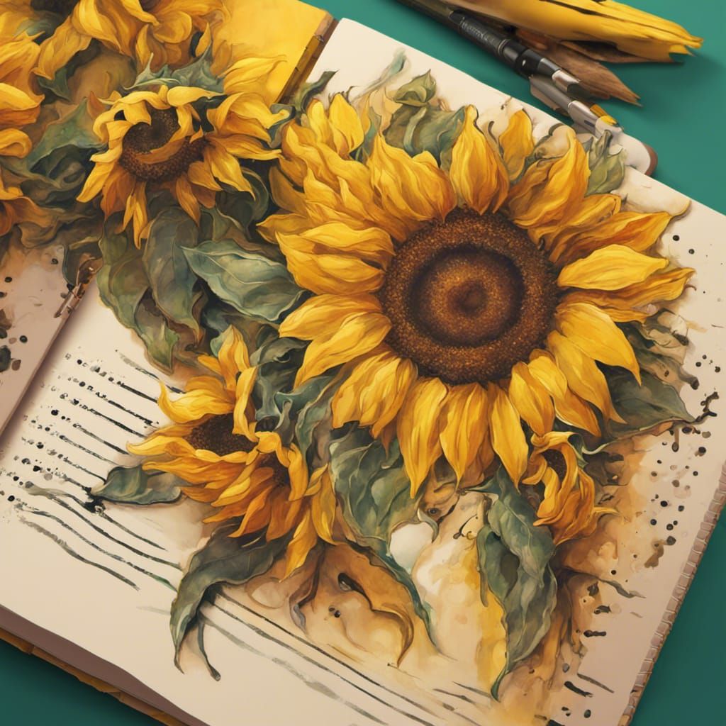 Sunflower Journal Cover in Splash Art Style
