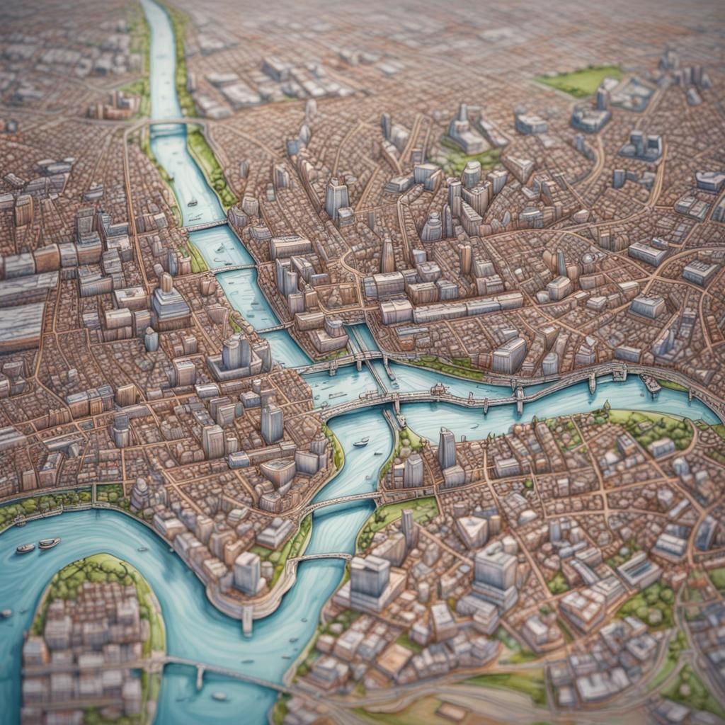 London Topo Map in Pastel Gouache Style