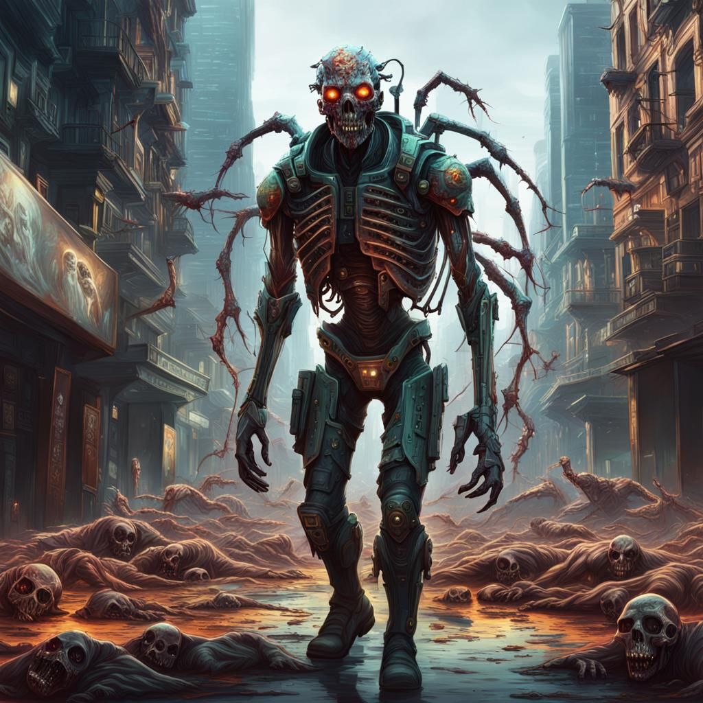 Hyperrealistic Virus Carrier in City of Corpses