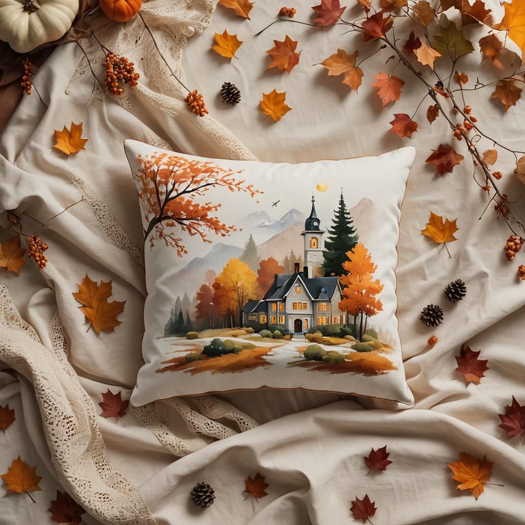 Cozy White Pillow in Soft Focus Autumn Scene