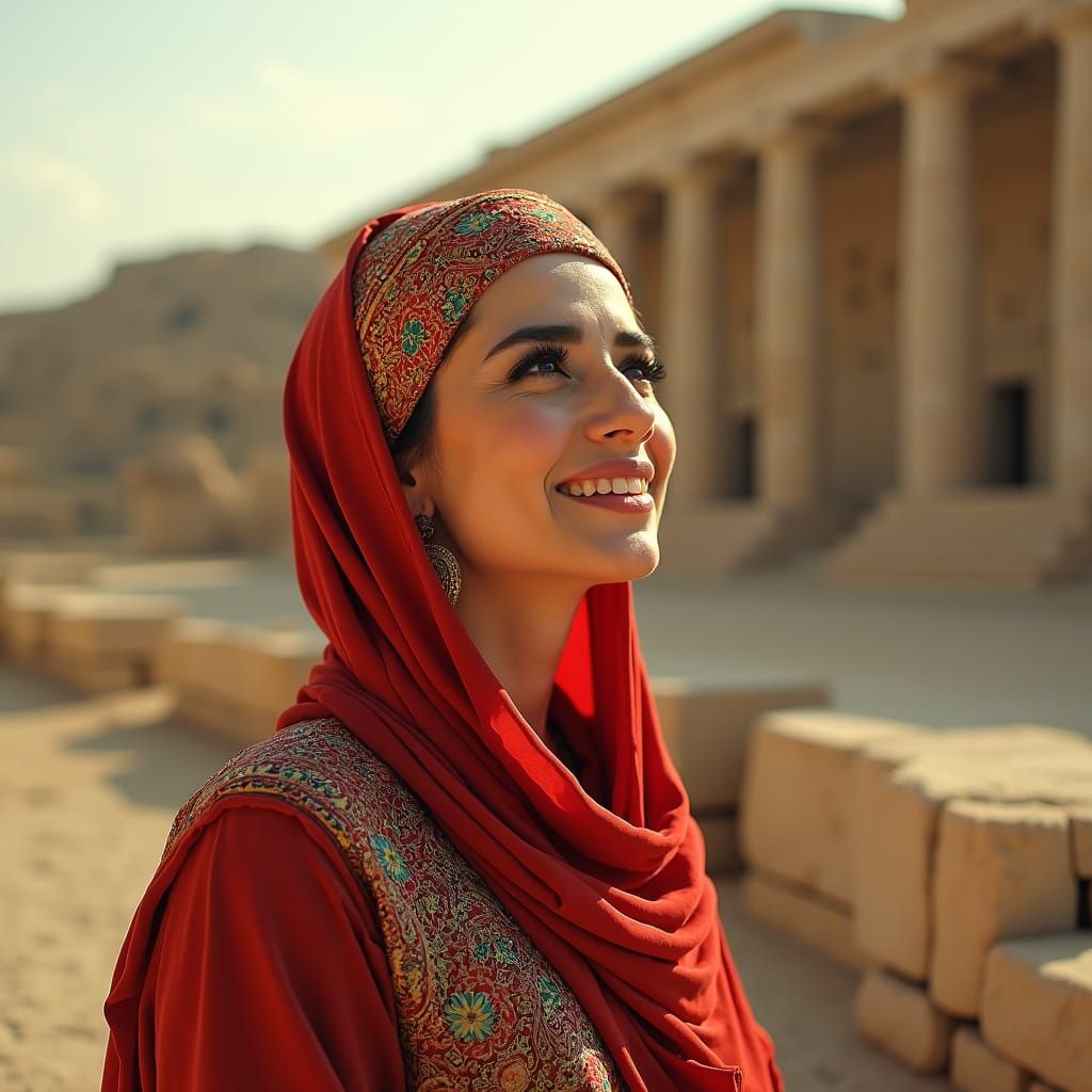 Joyful Tears: Woman in Iranian Dress at Persepolis