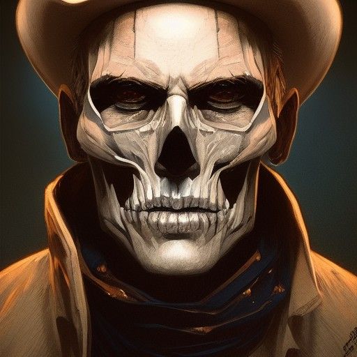 Skeleton Cowboy Portrait in Detailed Splash Art