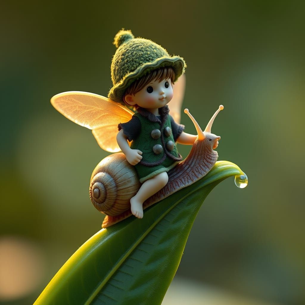Whimsical Garden Snail Carries Miniature Fairy in Magical 3D...