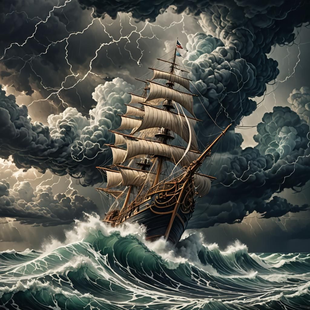 String Ship Navigating Woven Rope Waves