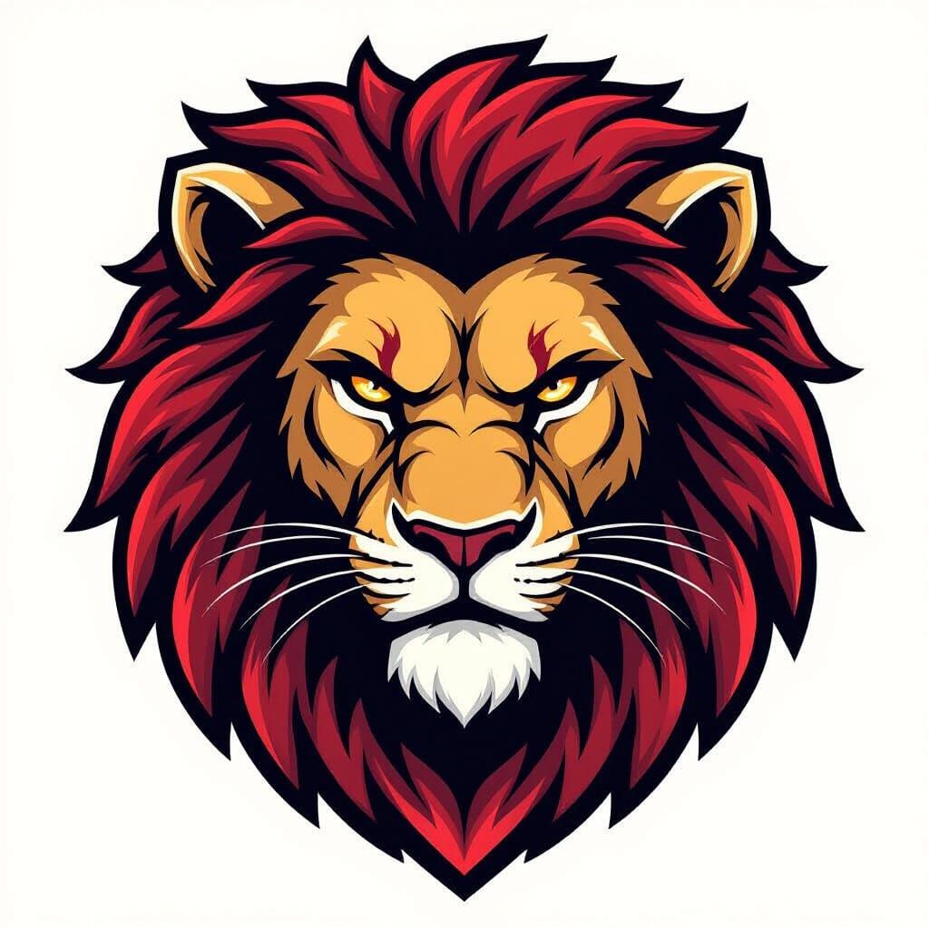 Fierce Lion Head Football Team Logo in Crimson and Gold