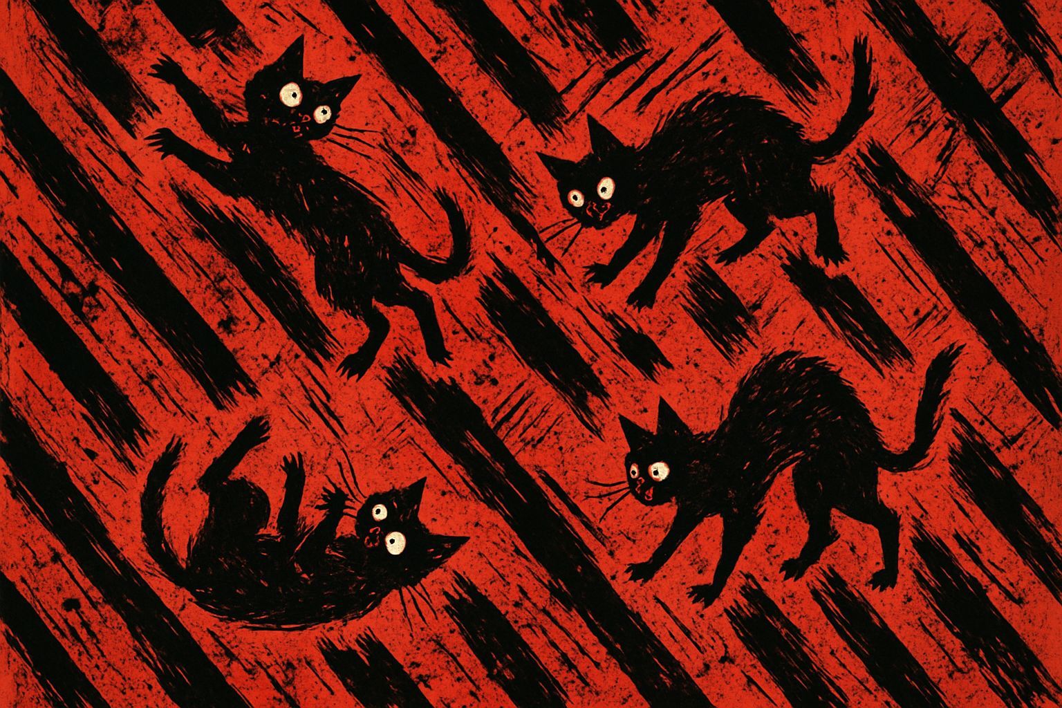 Striped Wallpaper with Cats Playing
