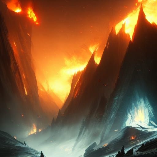 Epic War of Fire and Ice in Dark Fantasy Style