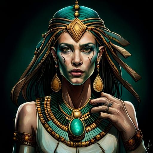 Queen Cleopatra Portrait in Dark Emerald
