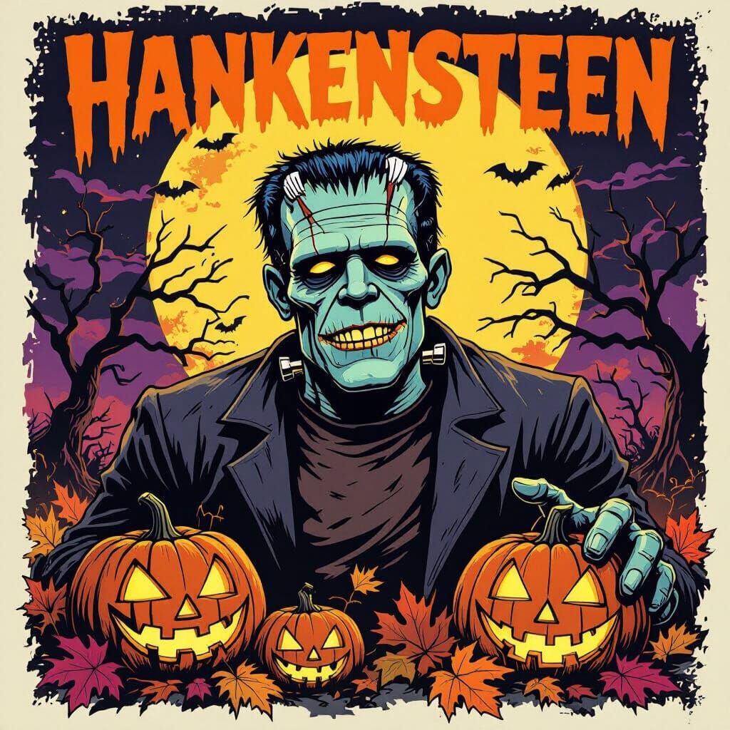 Pulp Horror Frankenstein Halloween T-Shirt Art