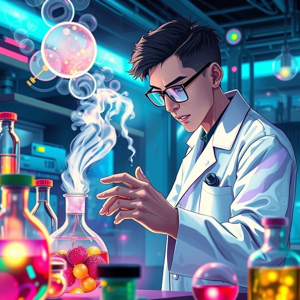 Futuristic Scientist in Vibrant Laboratory
