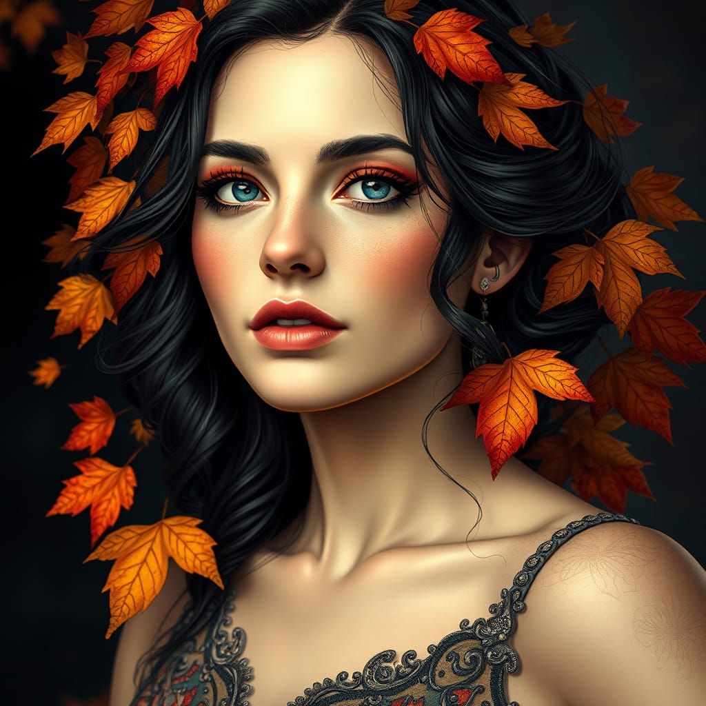Autumn Woman Portrait in Fantasy Art Style