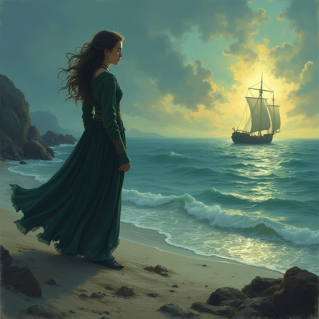 Woman Faces Despair at the Otherworld's Shore