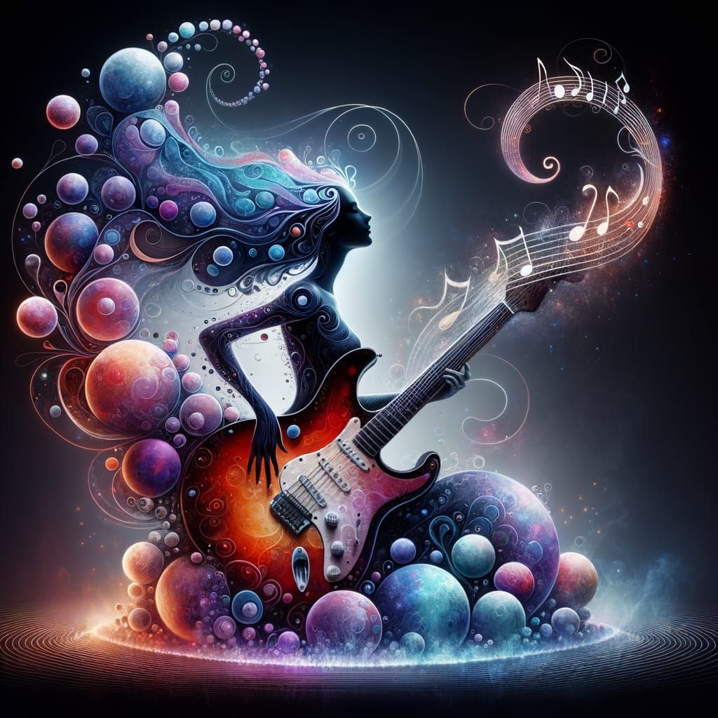 Ethereal Guitar Muse in Cosmic Dreamscapes