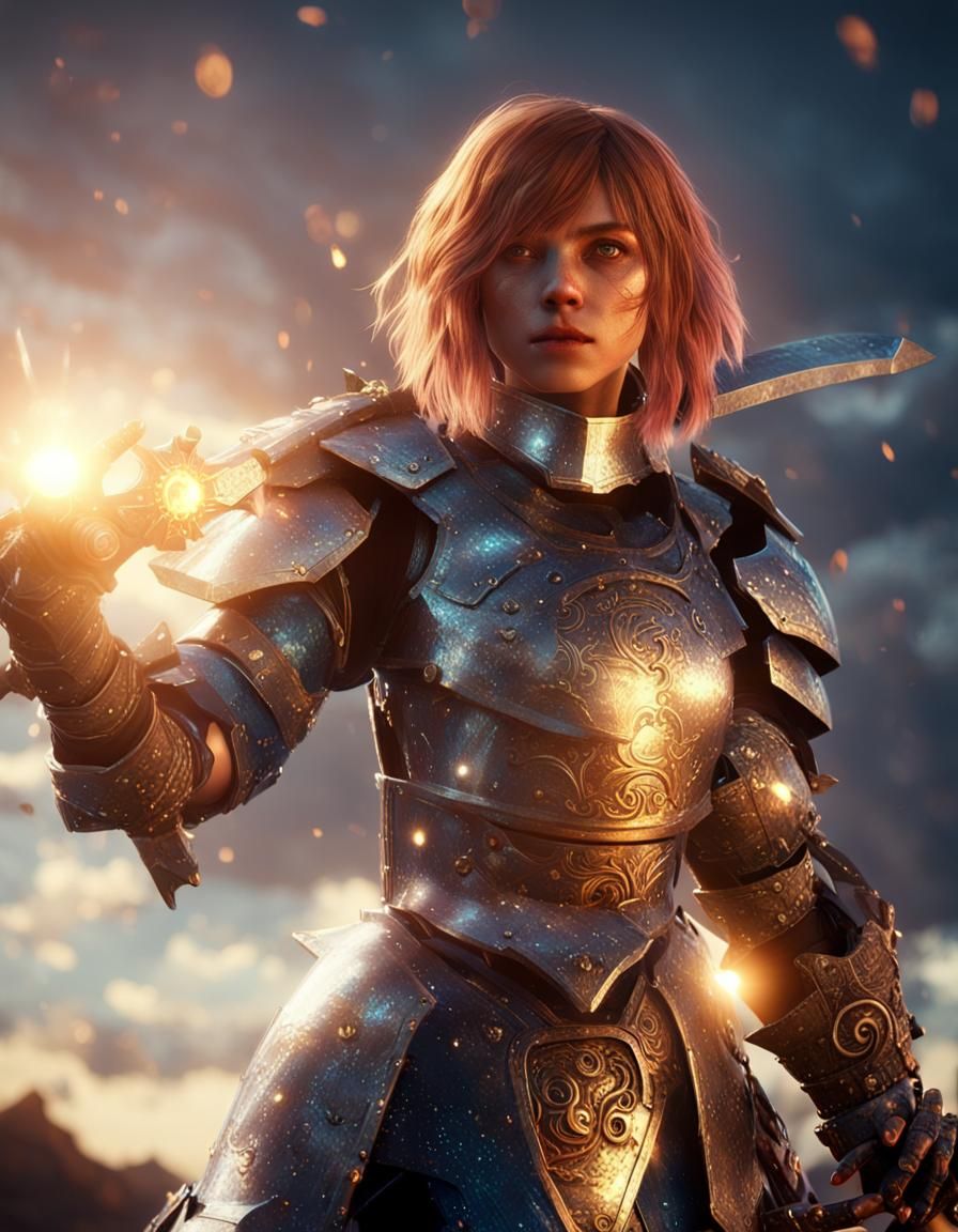 Girl with Sword in Fantasy Armor, 3D Cinematic
