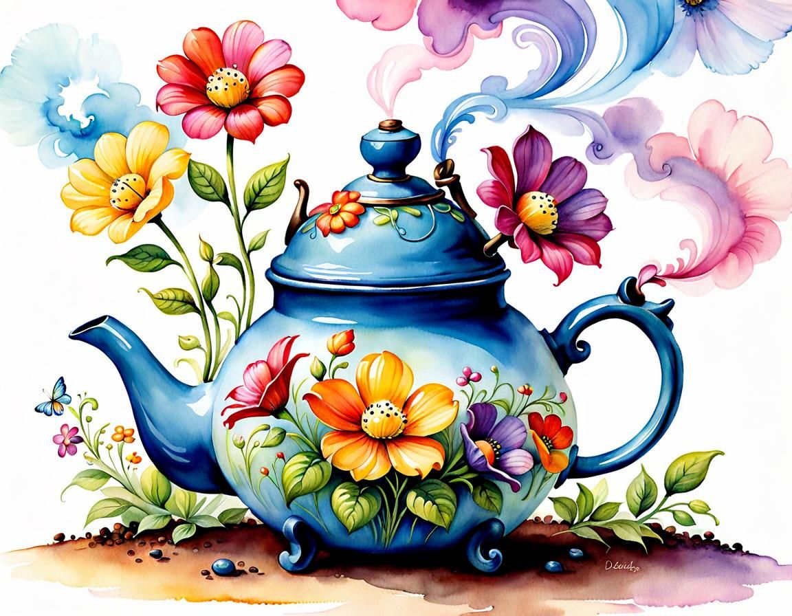 Adorable Teapot Watercolor Storybook Illustration