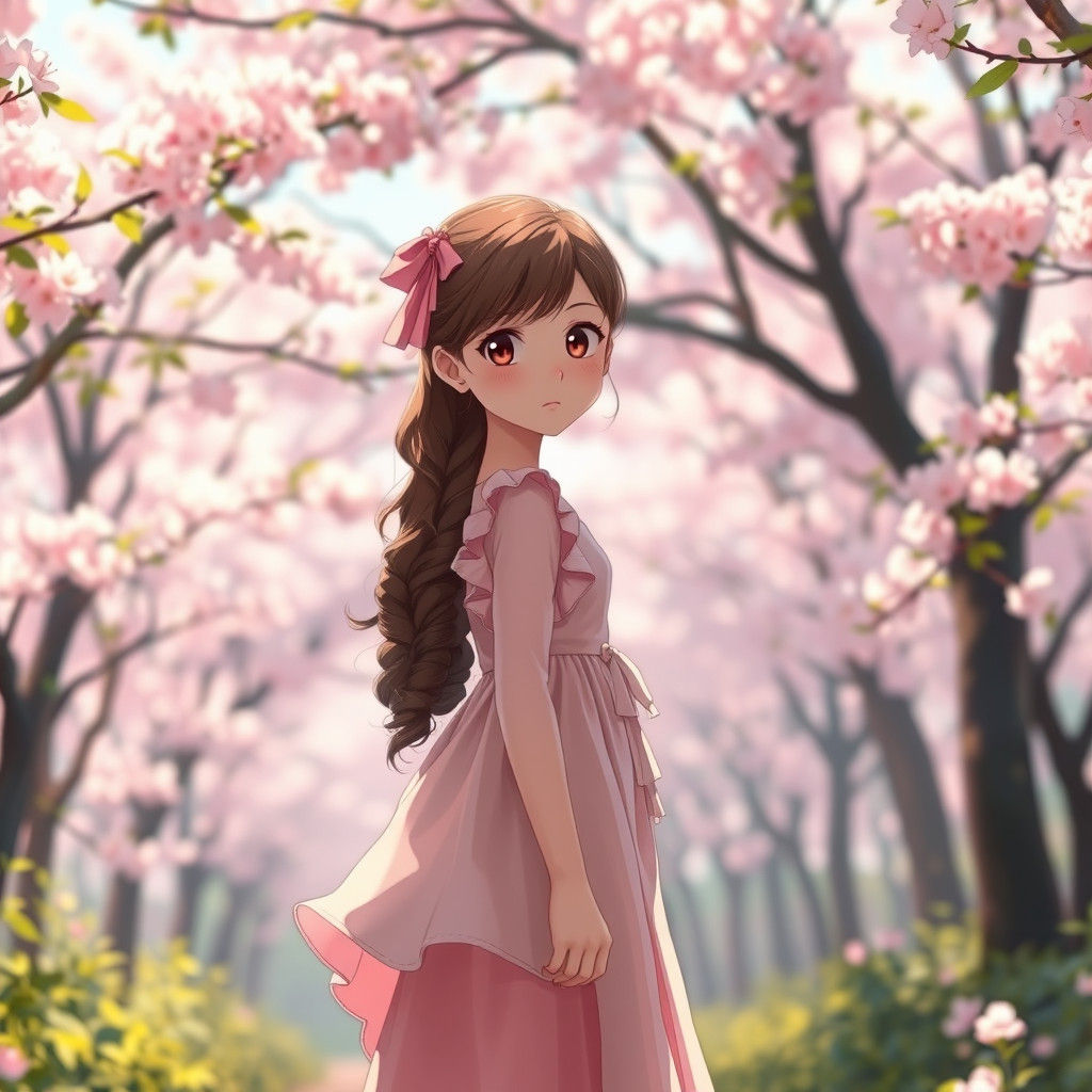 Dedenne Girl in Cherry Blossom Forest, Ghibli Style