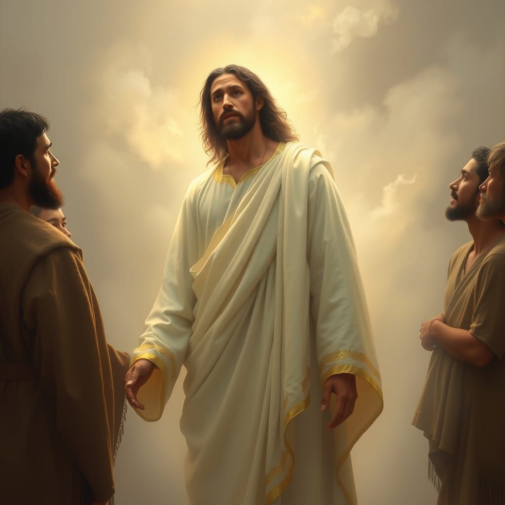 Jesus in a Spiritual Glow Surrounded by Disciples