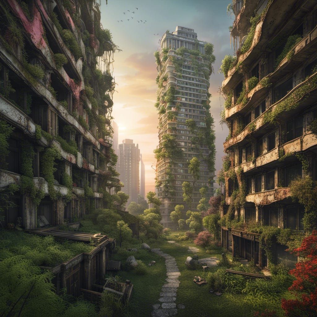 Post-Apocalyptic Nature Reclaims City in Hyperrealistic Styl...