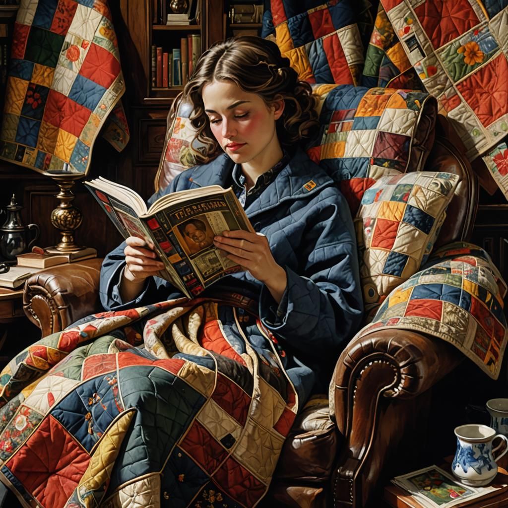 Cozy Reader in Armchair, Golden Age Illustration