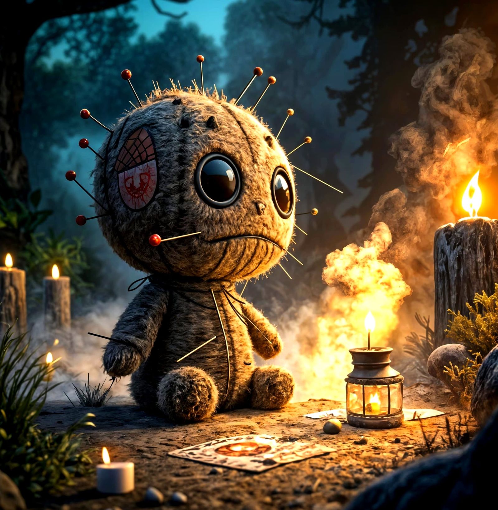 Kawaii Voodoo Doll in Candlelit Diorama