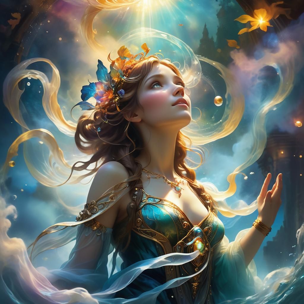 Mystical Being Expressing Gratitude in Ethereal Light