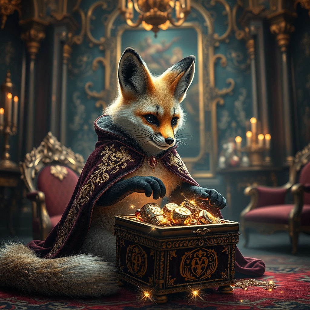 Fennec Fox Opens Gift Box in Baroque Room