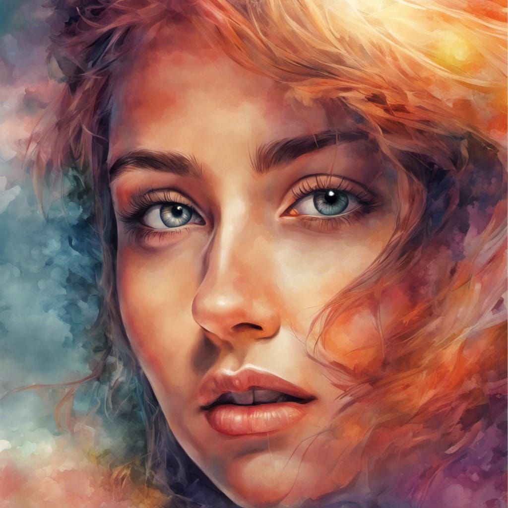Realistic Mural of Girl's Face in Sunset Colors