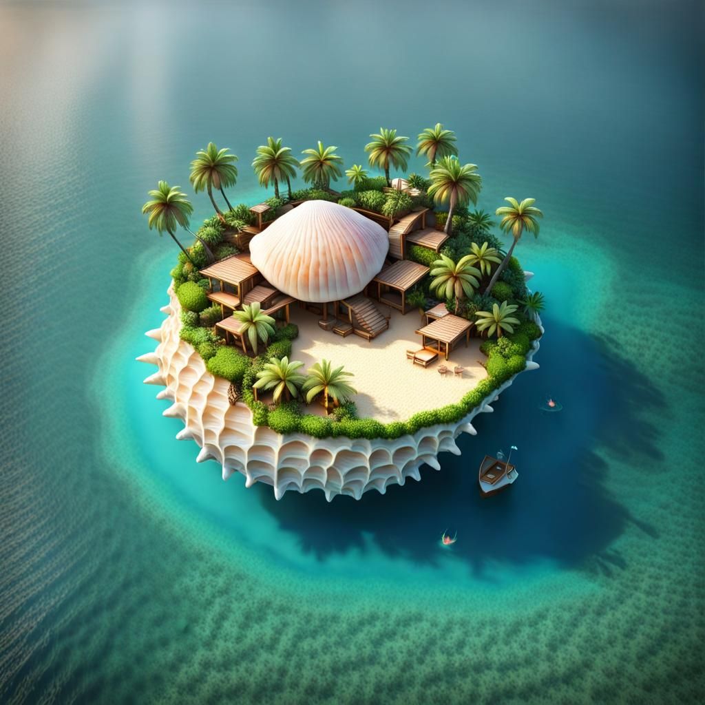 Tropical Island Bay in Seashell