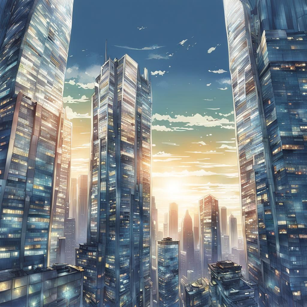 Anime Style Skyscrapers: Manga Key Visual Art