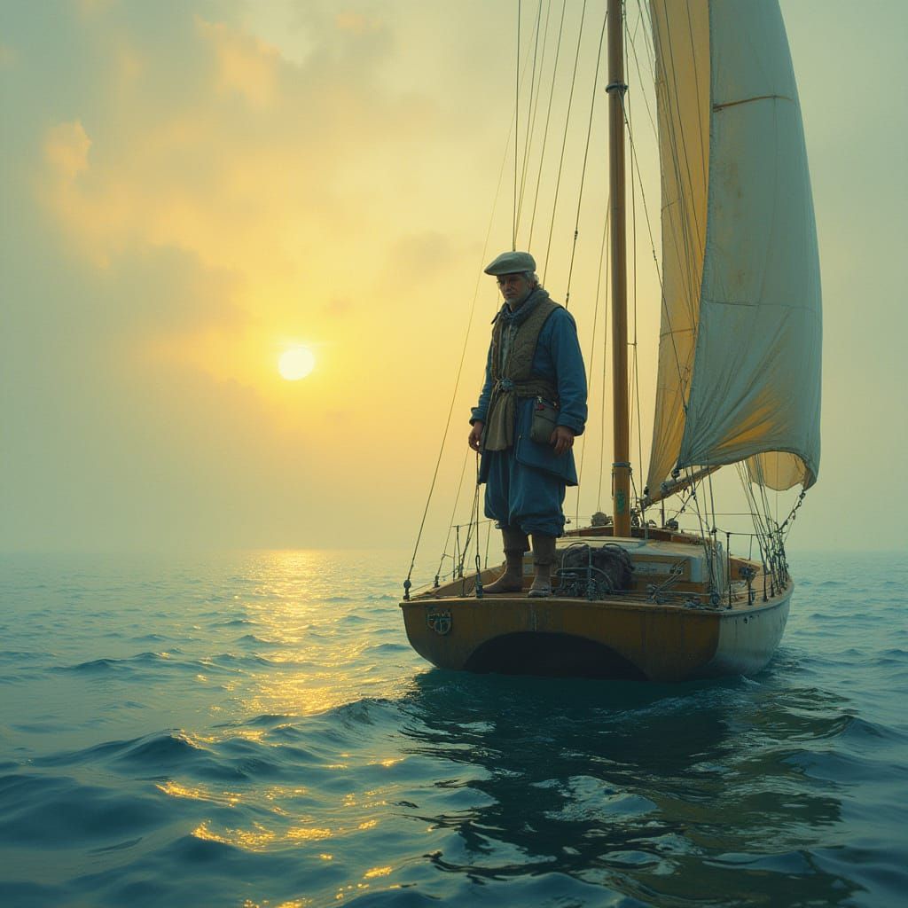 Shark Sailor on Calm Sea: Dreamy Art