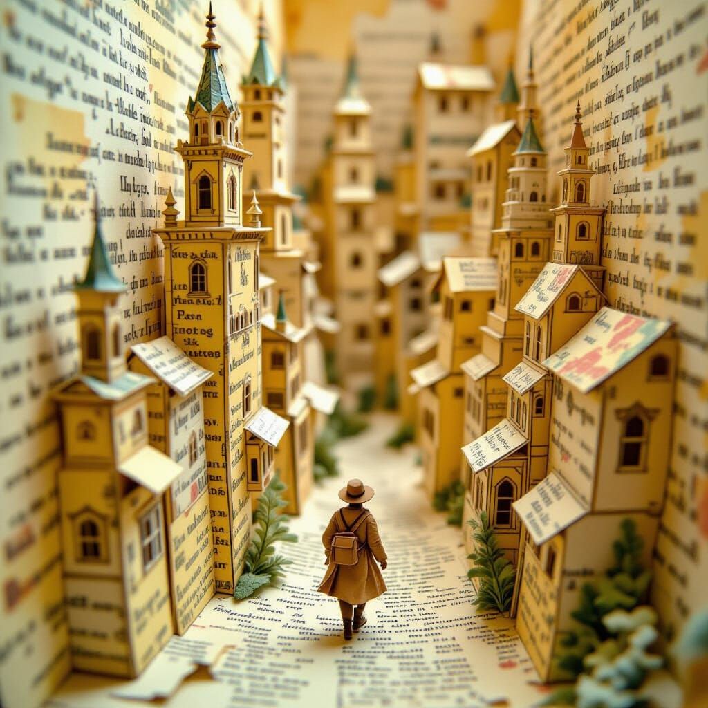 Paper Sculpture City with Origami Trees