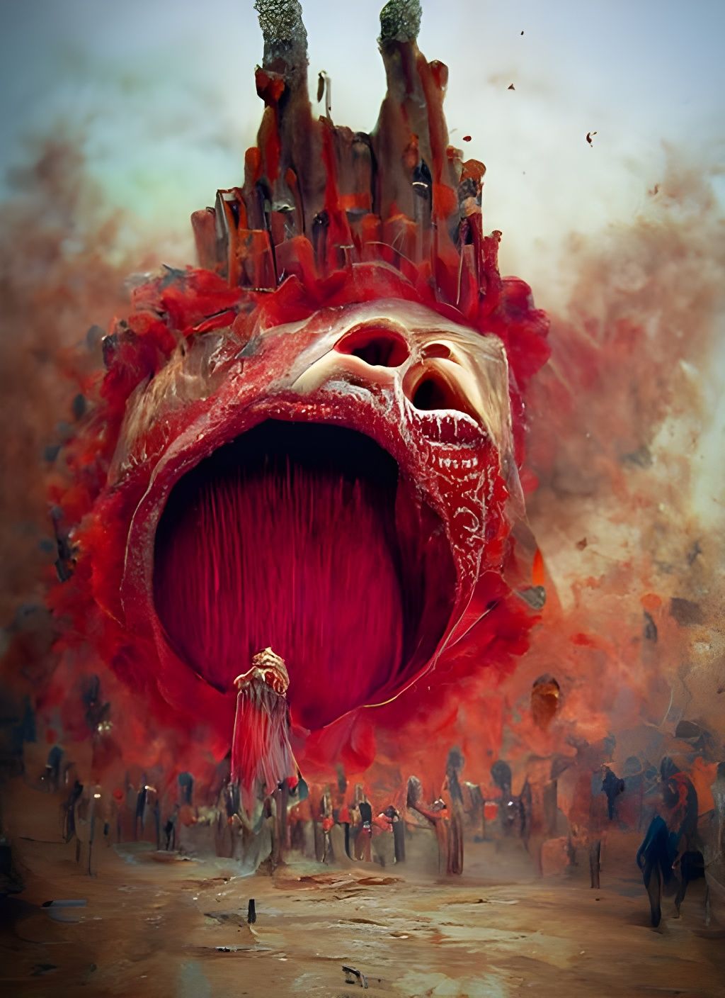 Beksinski-esque King Screaming in Red Atmosphere