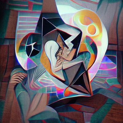 Abstract Cubist Heart in Cosmic Illustration
