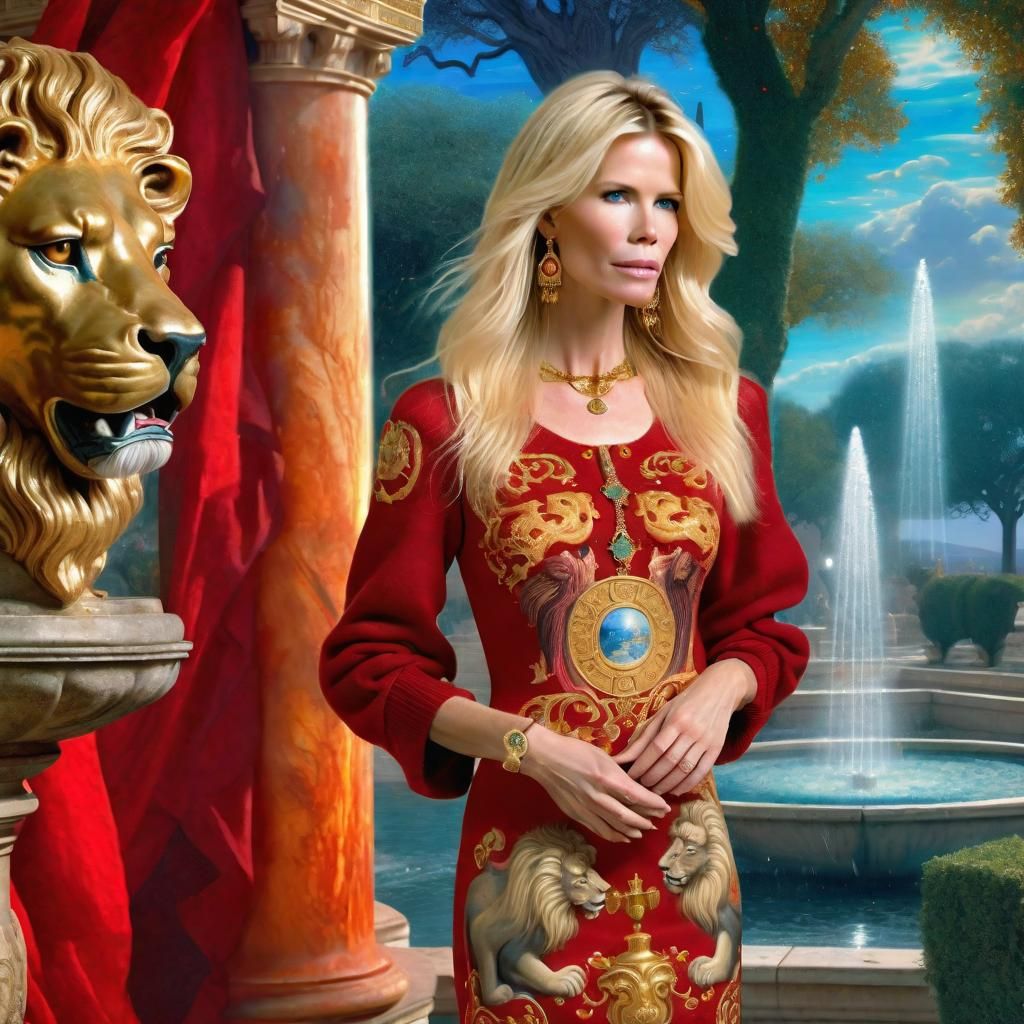 Claudia Schiffer in Byzantine Lions Dress