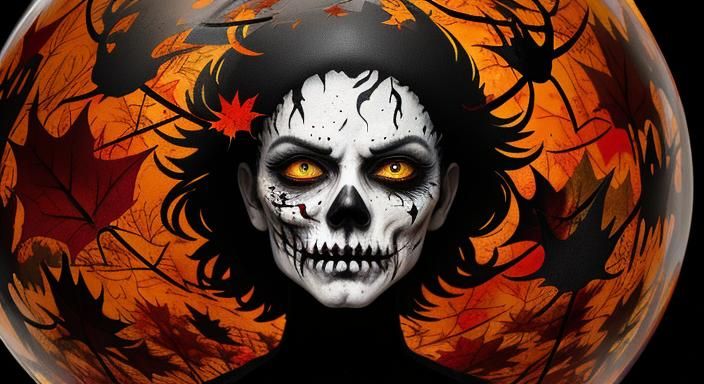 Halloween Ghoul in Glass Sphere: Ink Splatter Art