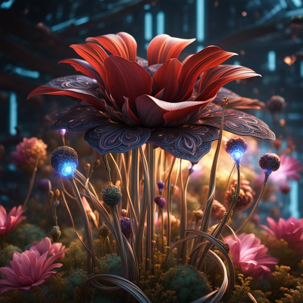 Circuitry Flower: Detailed Matte Painting in 8K