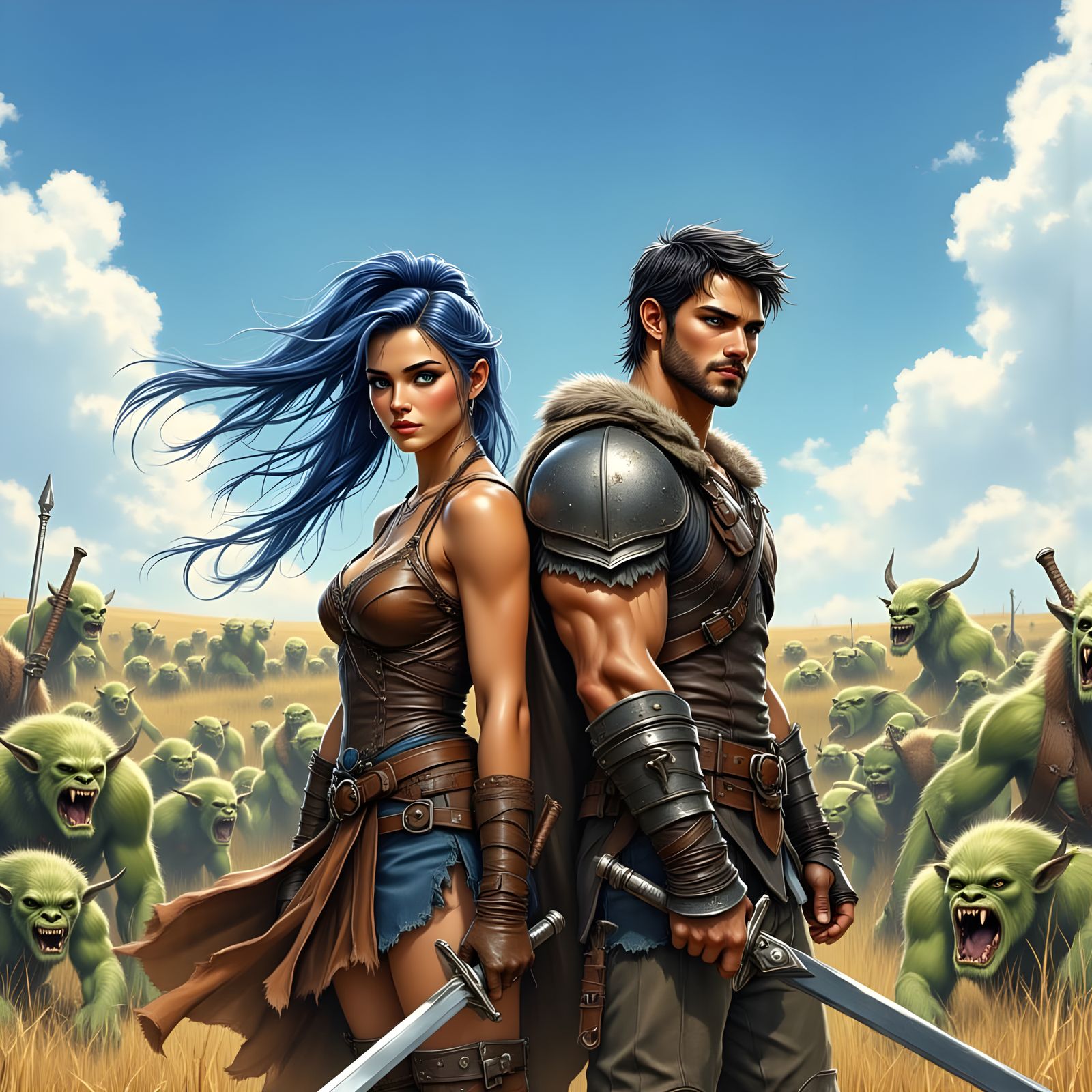 Handsome Warriors in Epic Fantasy Battle