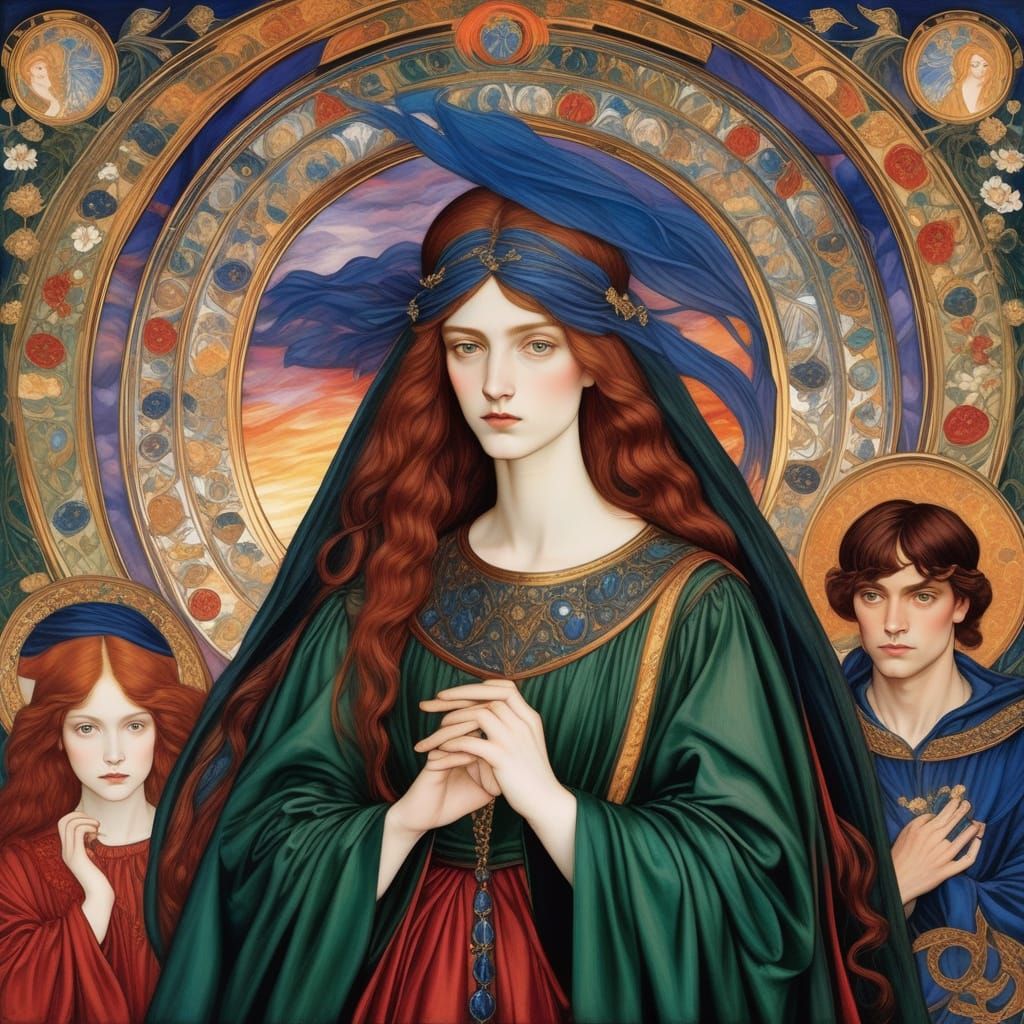 Mystical Medieval Scene in Pre-Raphaelite Style