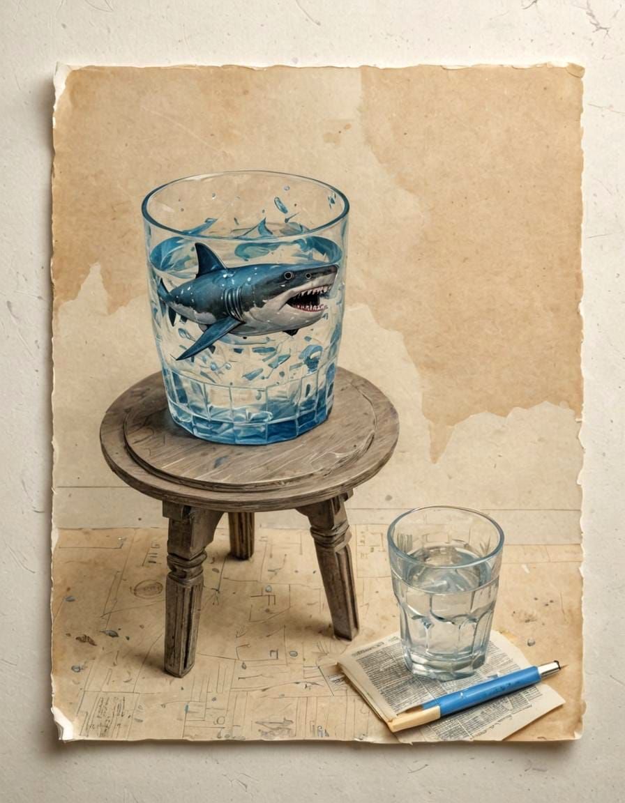 Shark in Water: Saturated Watercolor Art