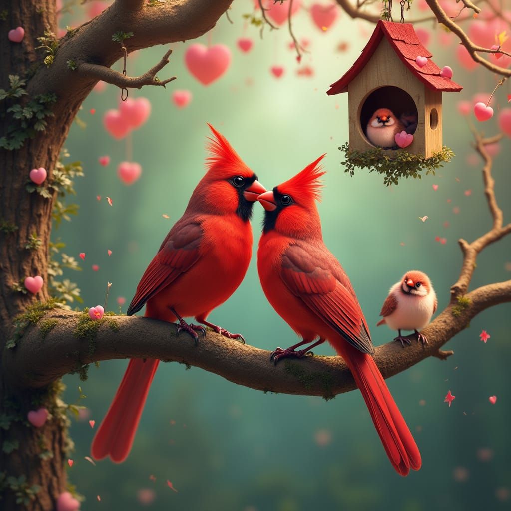 Tender Cardinals in Whimsical Wonderland
