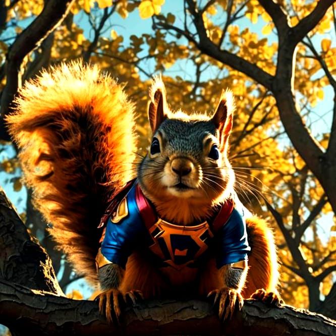 Squirrel Superhero in Cinematic Film Still