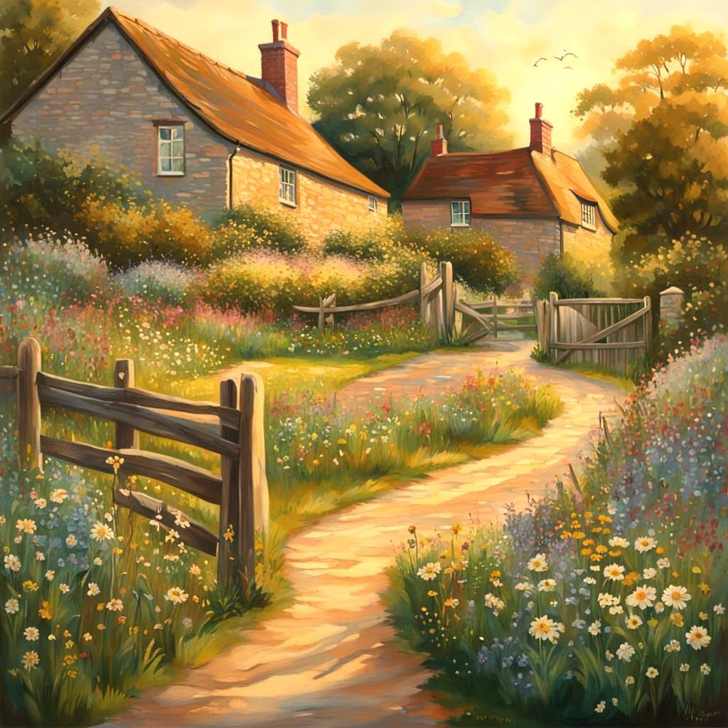 Winding Country Lane to a Serene Sandstone Cottage
