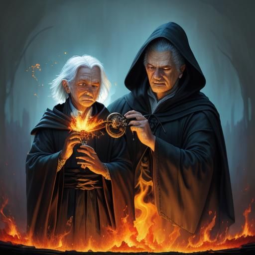 Wizard and Demon Familiar in Expressionist Style
