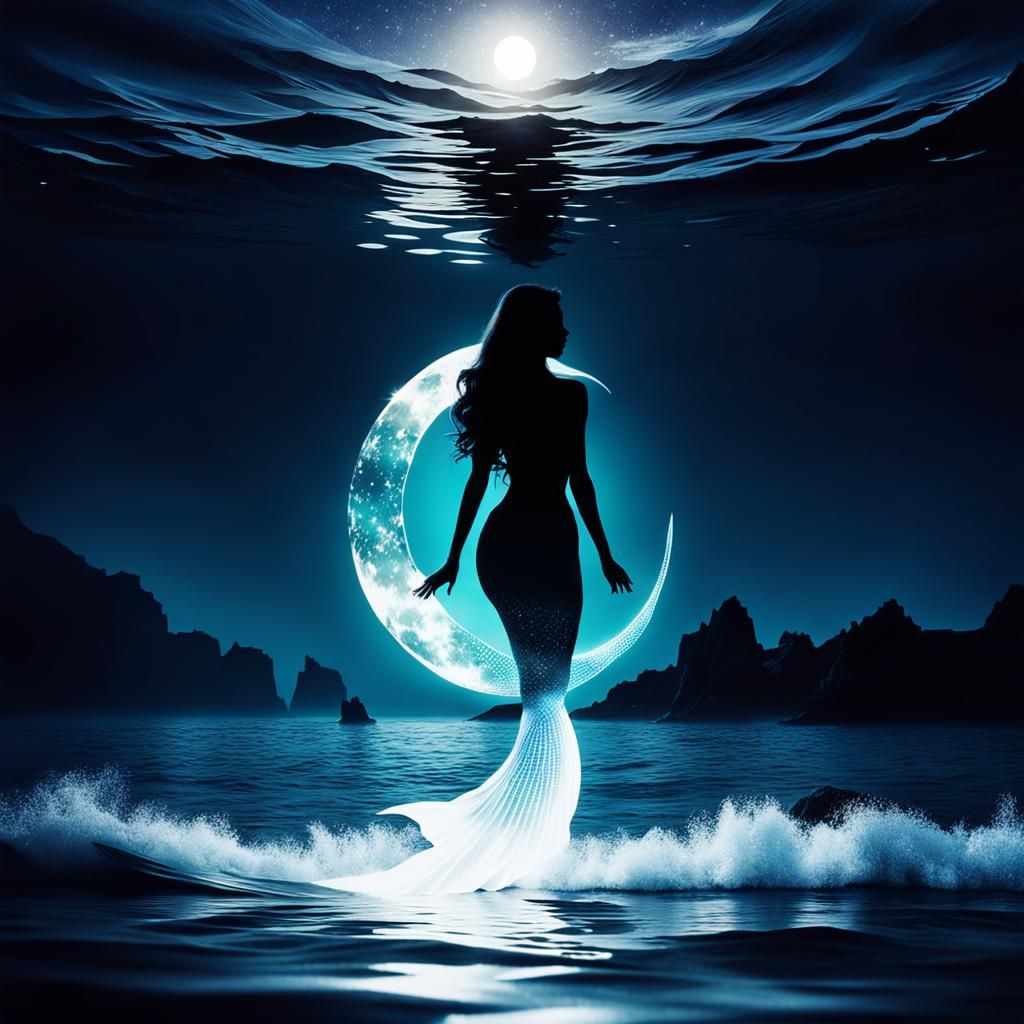 Moonlit Mermaid: A Double Exposure Ocean Dream