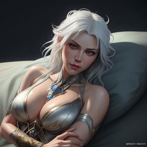 Beautiful Girl Portrait with White Hair in Digital Art