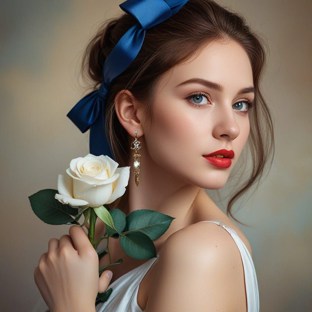 Elegant Woman with Rose in Oil Painting Style