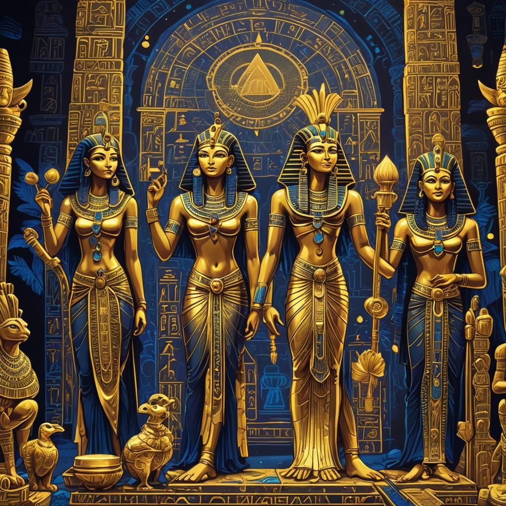 Egyptian Ceremony in Blacklight Paint Style