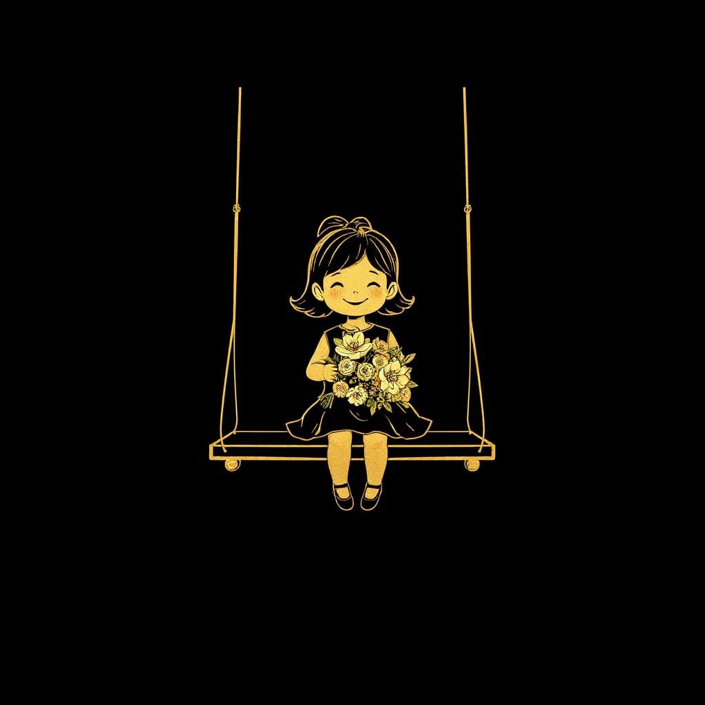 minimalist, single-line metallic gold drawing on a solid black background